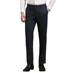 Louis Philippe Navy Slim fit Solid Trousers-picture-37