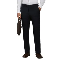 Louis Philippe Navy Slim Fit Solid Trousers-picture-40