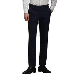 Louis Philippe Navy Slim Fit Solid Trousers-picture-41