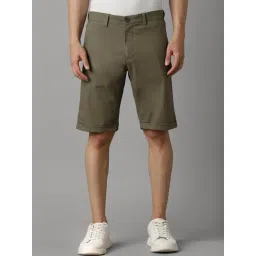 Louis Philippe Olive Cotton Slim Fit Shorts-picture-48