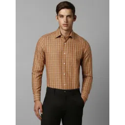 Louis Philippe Orange Linen Regular Fit Checks Shirt-picture-28