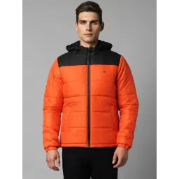 Louis Philippe Orange Regular Fit Colour Block Hooded Jacket-picture-35