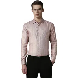 Louis Philippe Peach Cotton Slim Fit Checks Shirt-picture-11