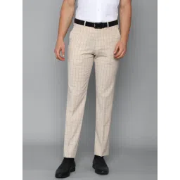 Louis Philippe Permapress Beige Regular Fit Checks Trousers-picture-45