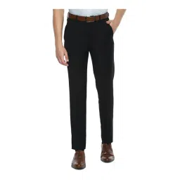 Louis Philippe Permapress Black Flat Front Trousers-picture-18