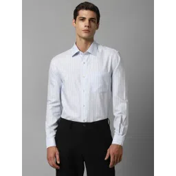 Louis Philippe Permapress Blue Cotton Regular Fit Striped Shirt-picture-33