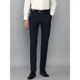 Louis Philippe Permapress Navy Blue Slim Fit Checks Trousers-picture-20