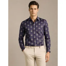 Louis Philippe Purple Cotton Slim Fit Printed Shirt-picture-14
