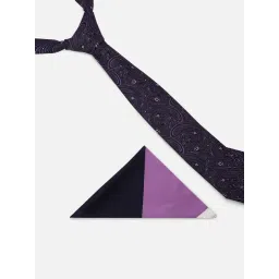 Louis Philippe Purple Embroidered Tie with Pocket Square-picture-34