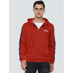 Louis Philippe Red Cotton Regular Fit Printed Hooded Sweatshirt-picture-17