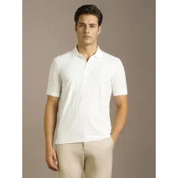 Louis Philippe White Cotton Regular Fit Texture Polo T-Shirt-picture-26