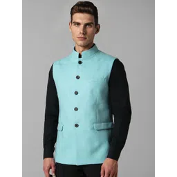 Louis Philippe Woven Design Mandarin Collar Pure Woollen Nehru Jacket-picture-23