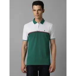 Louis Philippe Sport Green Cotton Slim Fit Colour Block Polo T-Shirt-picture-15