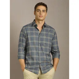 Louis Philippe Sport Men Checked Spread Collar Casual Shirt-image-26