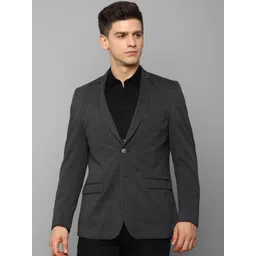 Louis Philippe Sport Men Grey Solid Pure Cotton Single-Breasted Slim-Fit Blazers-image-1