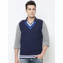 Louis Philippe Sport Men Navy Blue Self-Design Sleeveless Sweater-picture-28