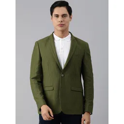 Louis Philippe Sport Men Olive Green Self Design Single-Breasted Super Slim-Fit Blazer-picture-21