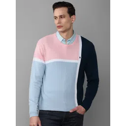 Louis Philippe Sport Men Pink & Blue Cotton Color Blocked Pullover-picture-21
