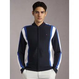 Louis Philippe Sport Men Striped Front-Open High Neck Cotton Sweater-picture-34