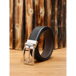 Louis Stitch Black Textured Leather Reversible Belt for Men-picture-16