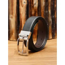 Louis Stitch Black Textured Leather Reversible Belt for Men-picture-11