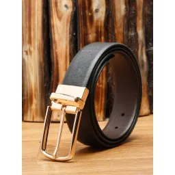 Louis Stitch Black Textured Leather Reversible Belt for Men-picture-27
