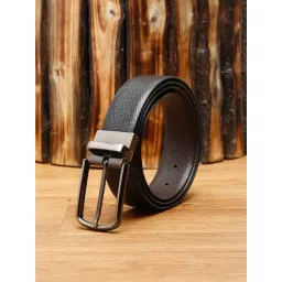 Louis Stitch Black Textured Leather Reversible Belt for Men-picture-30