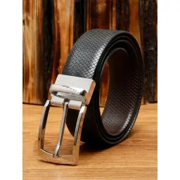 Louis Stitch Black Textured Leather Reversible Belt for Men-picture-29