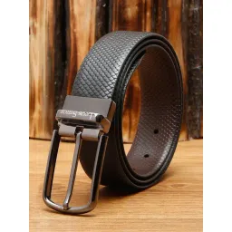 Louis Stitch Black Textured Leather Reversible Belt for Men-picture-31
