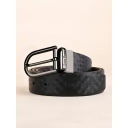 Louis Stitch Black Textured Leather Reversible Belt for Men-picture-47