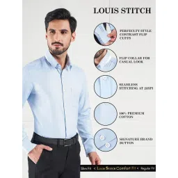 Louis Stitch Blue Cotton Regular Fit Texture Shirt image 3