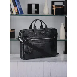 Louis Stitch Jet Black Textured Leather Medium Laptop Messenger Bag-picture-53