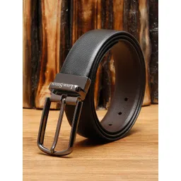 LOUIS STITCH Men Black Textured Leather Formal Belt-image-8