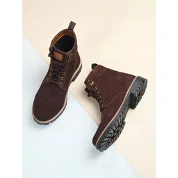 LOUIS STITCH Men Brunette Brown High Ankle Suede Leather Biker Boots-picture-12