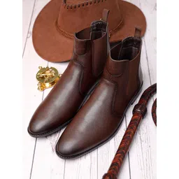 LOUIS STITCH Men Brunette Brown Mid-Top Slip-On Chelsea Boots-picture-18