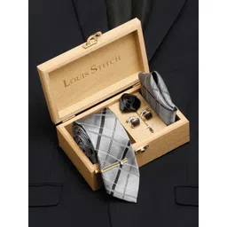 LOUIS STITCH Men Pewter Grey Italian Silk Necktie Accessory Gift Set-picture-26