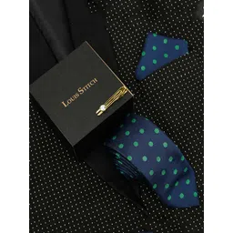 LOUIS STITCH Men Polka Dotted Blue Italian Silk Necktie Accessory Gift Set-picture-21