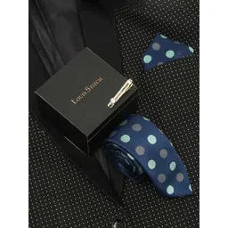 LOUIS STITCH Men Polka Dotted Blue Italian Silk Necktie Accessory Gift Set-picture-19