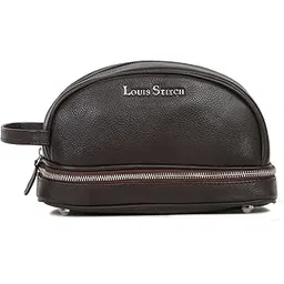 louis stitch Men's Brunette Brown Italian Milled Leather Toiletry Kit Travel Organizer Pouch with Multiple Compartments Grooming Shaving Toileteries Bag for Men (TK-SC-BB-100)-picture-19