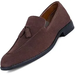 louis stitch Men's Brunette Brown Italian Suede Leather Moccasin Loafer | Designer Tassel Stylish Casual Shoes for Men (SXSUMCTABB)-picture-20