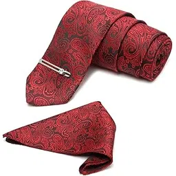 louis stitch Mens Ferrari Red Italian Silk Necktie Set Incl Pocket Square Chrome Tiepin American Style Formal Tie Gift Set for Men (TE-CP-FR014)-picture-13