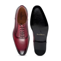 LOUIS STITCH Mens Maroon Rosewood Brown Genuine Italian Leather Formal Derby Lace Up Shoes image 2