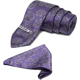 louis stitch Mens Orchid Purple Italian Silk Necktie Set Incl Pocket Square Chrome Tiepin American Style Formal Tie Gift Set for Men (TE-CP-PR09)-picture-37