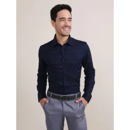 Louis Stitch Navy Blue Cotton Regular Fit Striped Shirt-picture-14