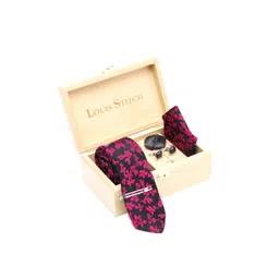 LOUIS STITCH Self Design Italian Silk Necktie Accessory Gift Set-picture-17