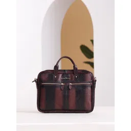 LOUIS STITCH Textured Italian Leather Brunette Brown Slim Dual Tone Laptop Bag-picture-10