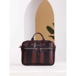 Louis Stitch Textured Italian Leather Brunette Brown Slim Dual Tone Laptop Bag with Detachable Strap image 1