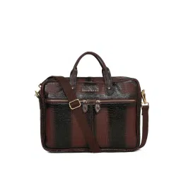 Louis Stitch Textured Italian Leather Brunette Brown Slim Dual Tone Laptop Bag with Detachable Strap image 3