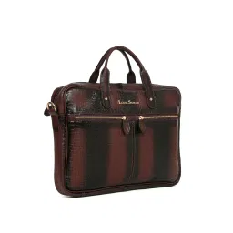 Louis Stitch Textured Italian Leather Brunette Brown Slim Dual Tone Laptop Bag with Detachable Strap image 4