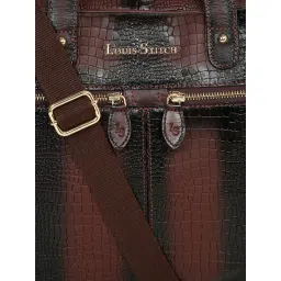 Louis Stitch Textured Italian Leather Brunette Brown Slim Dual Tone Laptop Bag with Detachable Strap image 5